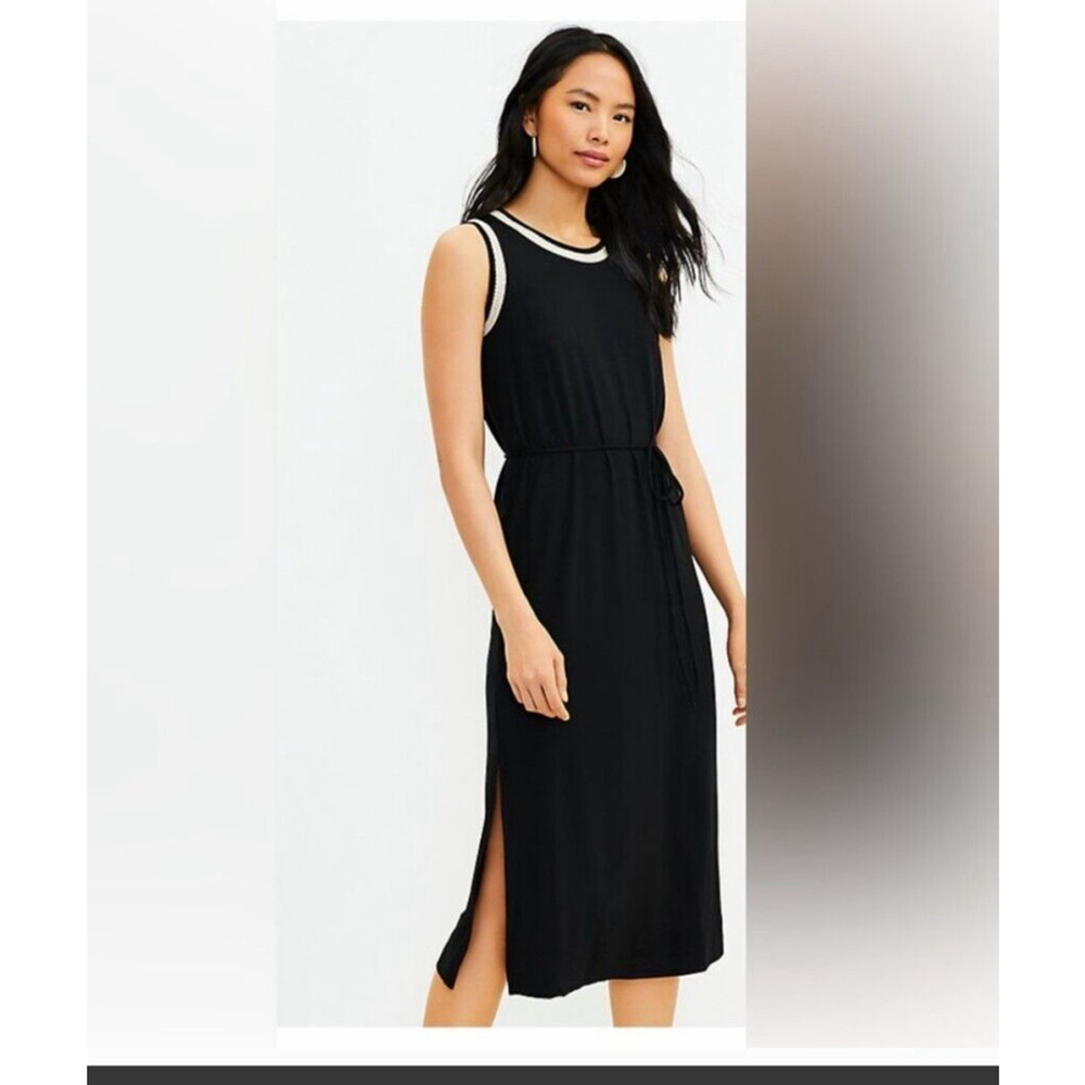 Loft Crochet Trim Navy Midi Dress Large